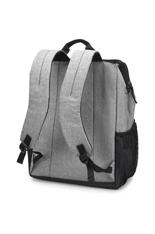 An image of the Ultimate Backpack from NurseMates in "Grey Linen" featuring adjustable padded back straps to ensure a comfortable fit all day long.