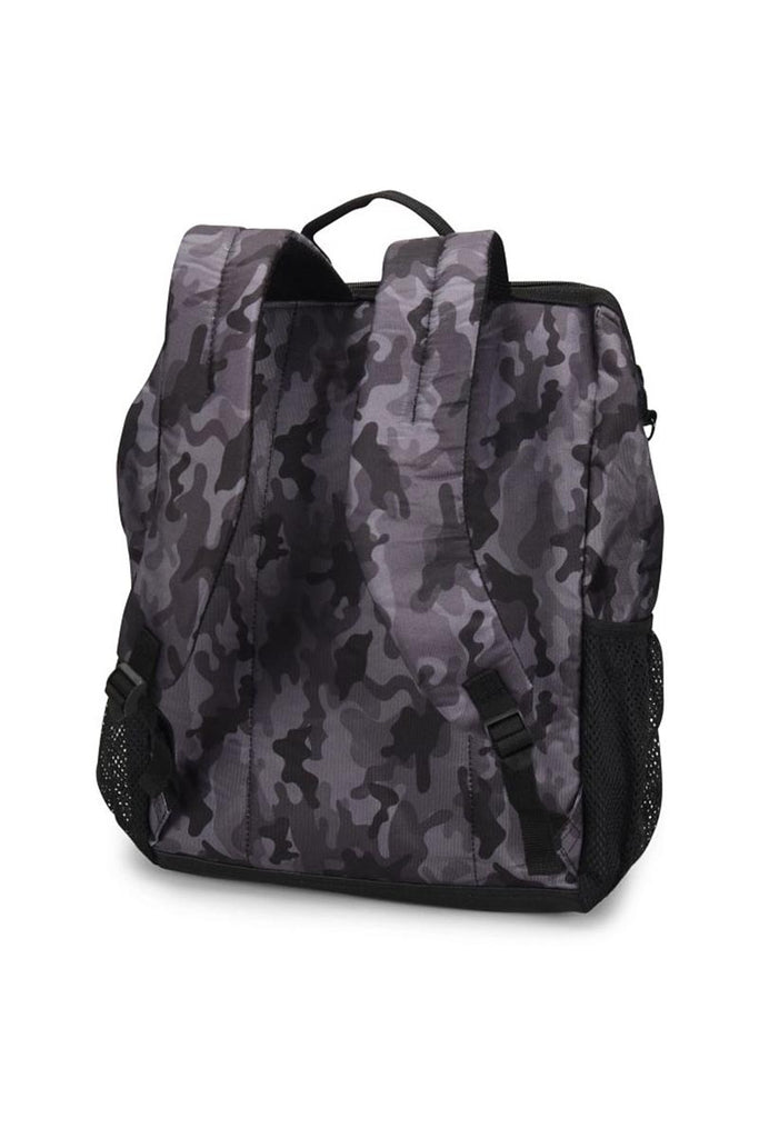 An image of the Ultimate Backpack from NurseMates in "Grey Camo" featuring adjustable padded back straps to ensure a comfortable fit all day long.