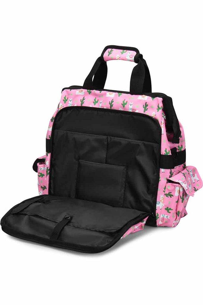 A picture of the Ultimate Medical Bag from NurseMates in "Llama Land" featuring a padded laptop compartment.