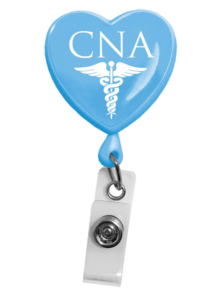 Prestige Medical Retractable ID Holder in "CNA Heart on Ceil Blue".