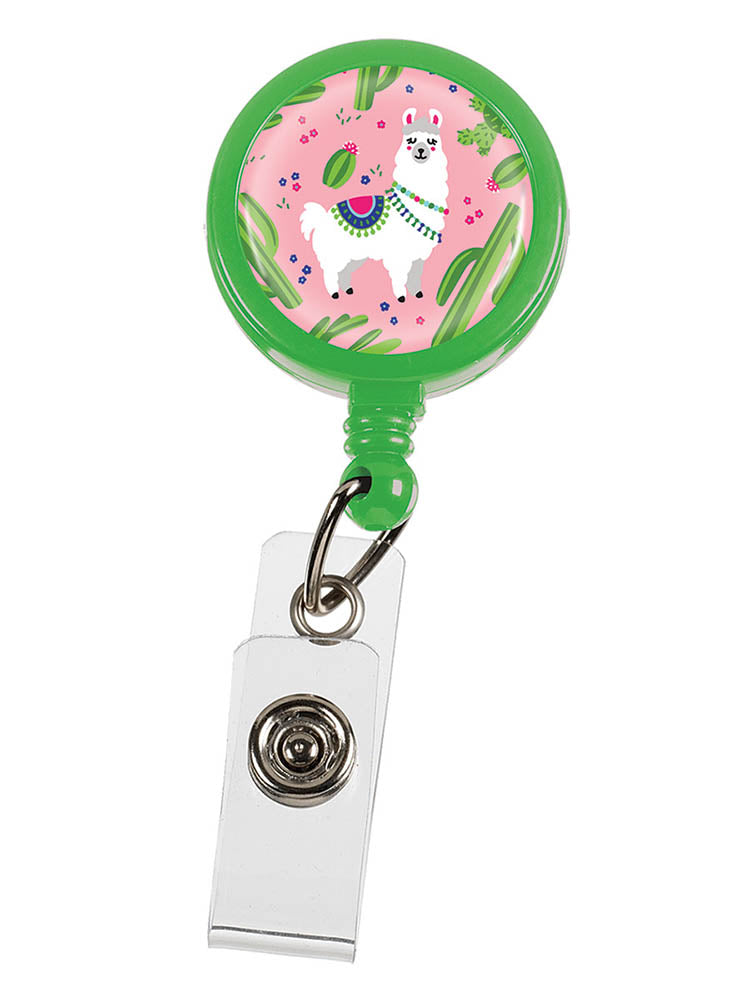 Prestige Medical Retractable ID Holder in "Llamas Pink".