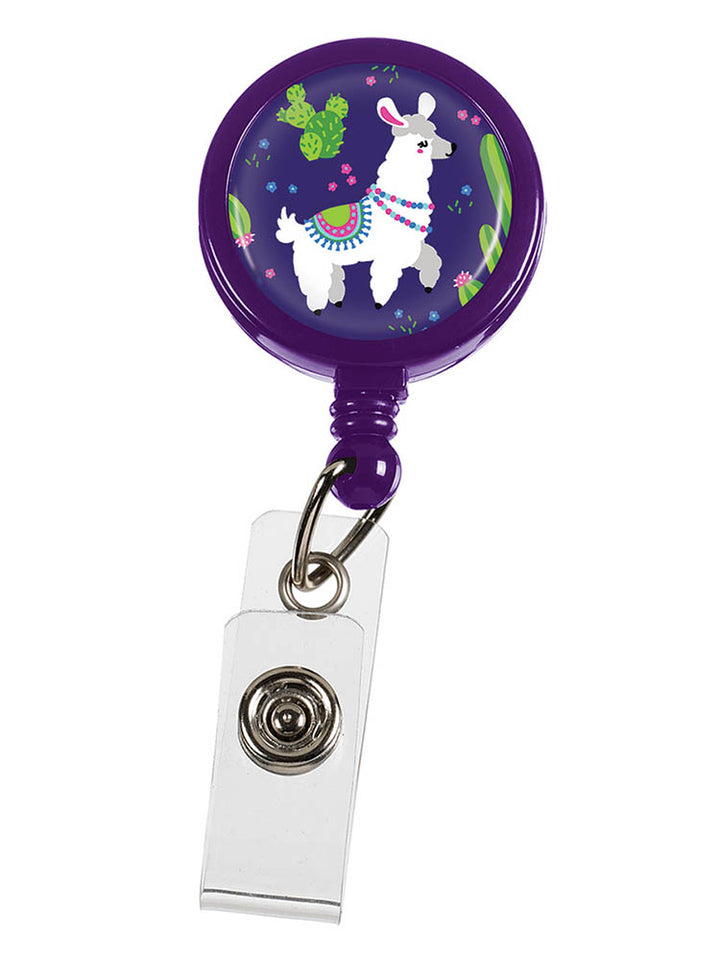 Prestige Medical Retractable ID Holder in "Llamas  Purple".