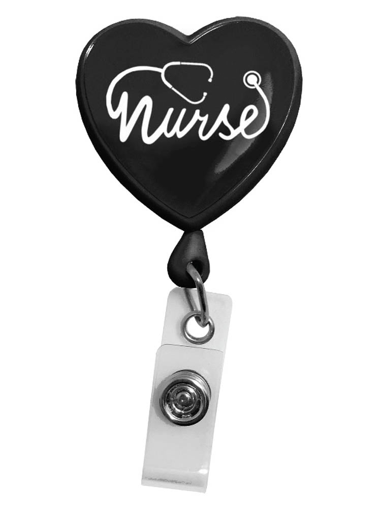Prestige Medical Retractable ID Holder in "Nurse Heart on Black".