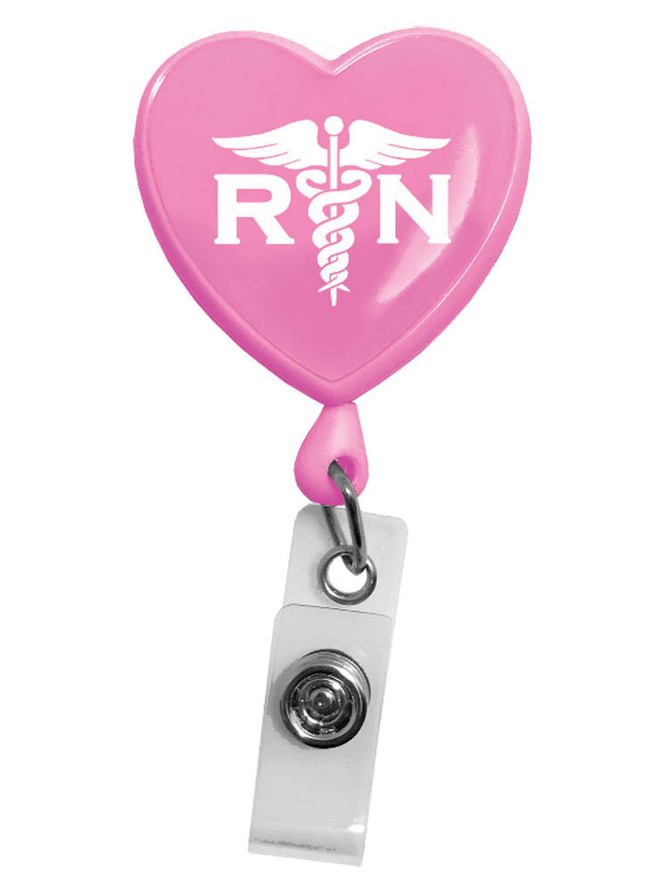 Prestige Medical Retractable ID Holder in "RN Heart on Pink".