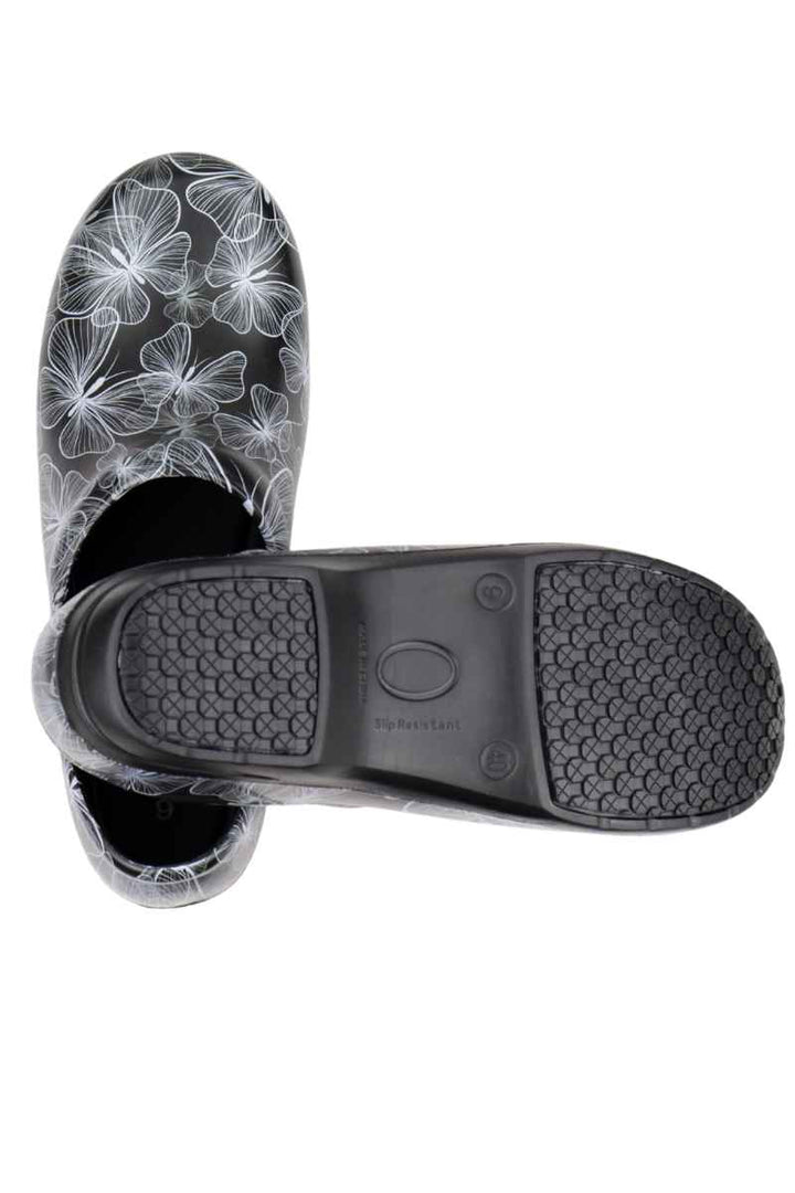 An image of the top & bottom of the StepZ Women's Slip Resistant Nurse Clogs in "Choose Hope" size 9 featuring our patented water-based fluid slip resistant technology.