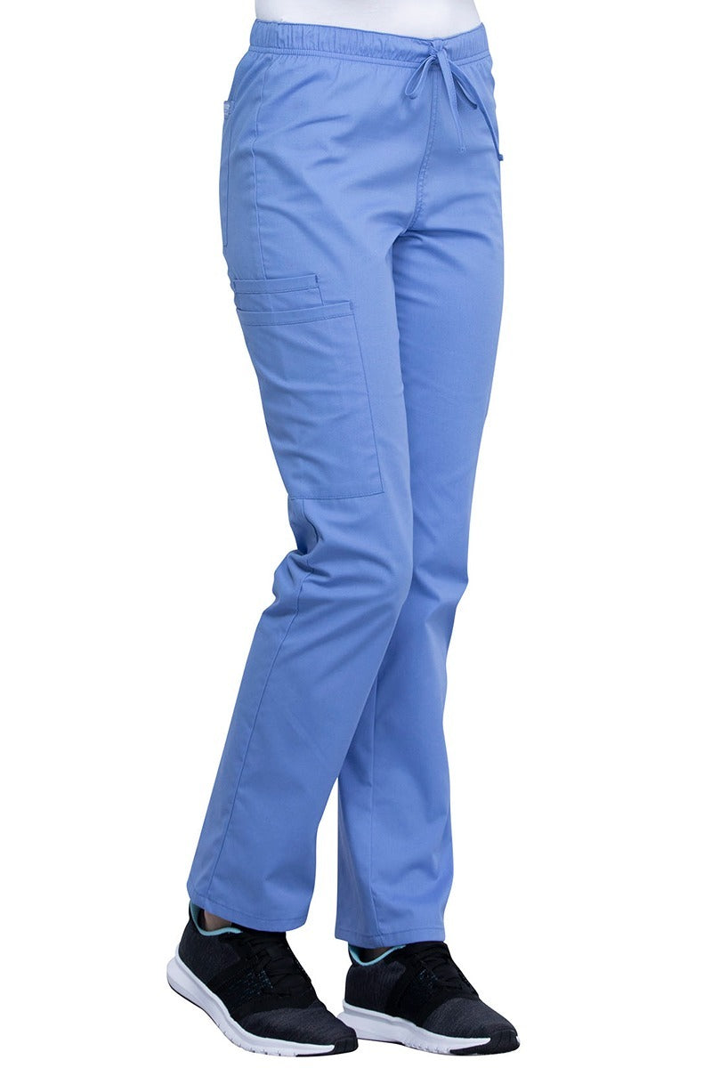 An image of the Cherokee Unisex Straight Leg Drawstring Scrub Pants in Ceil size Large Tall featuring an elastic drawstring waist.