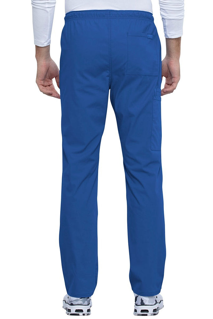 A backward facing image of the Cherokee Unisex Straight Leg Drawstring Scrub Pant in Royal size XL featuring 1 back patch pocket on the wearer's left side.