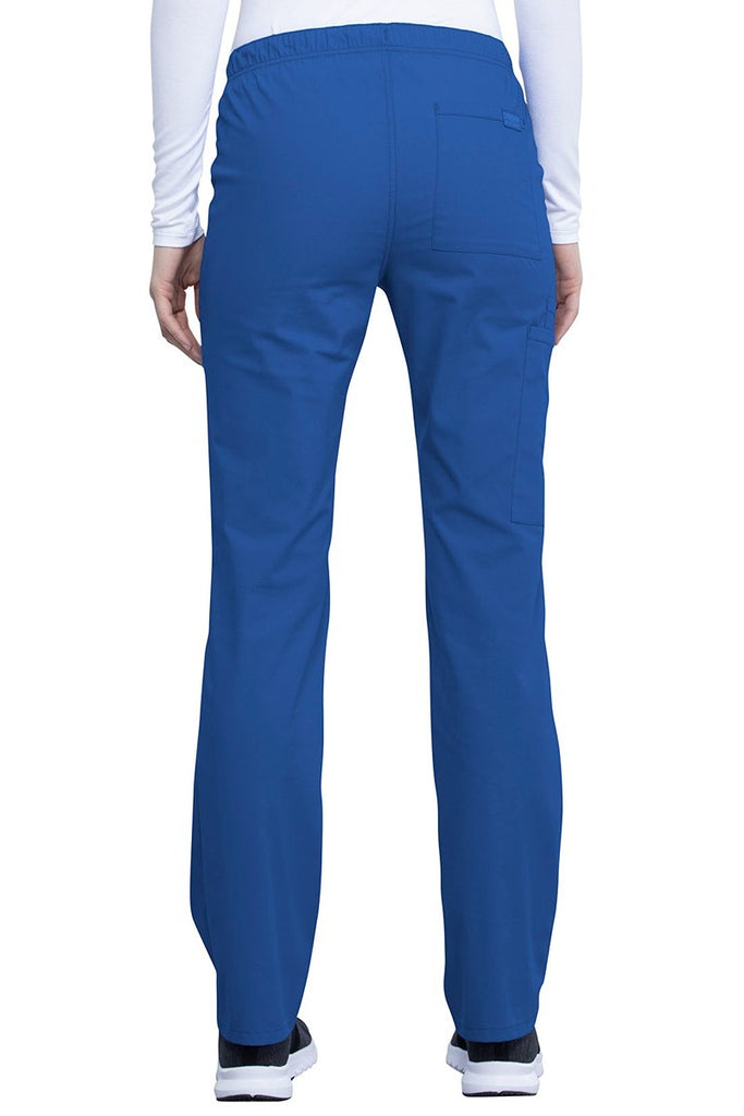 A backward facing of the Cherokee Unisex Straight Leg Drawstring Scrub Pant in Royal size Small Petite featuring a total of 3 pockets.