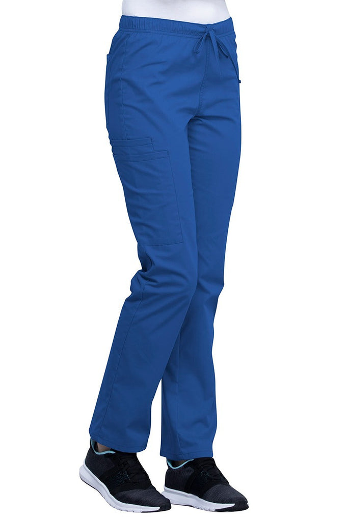 An image of the Cherokee Unisex Straight Leg Drawstring Scrub Pants in Royal size XS Tall featuring an elastic drawstring waist.