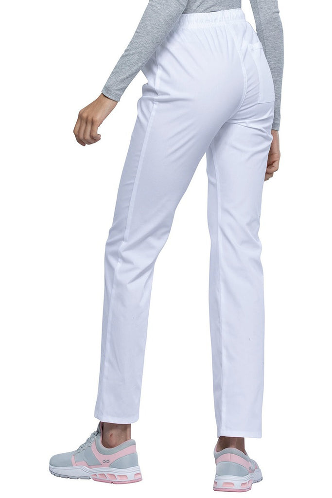 A backward facing of the Cherokee Unisex Straight Leg Drawstring Scrub Pant in White size Small Petite featuring a total of 3 pockets.