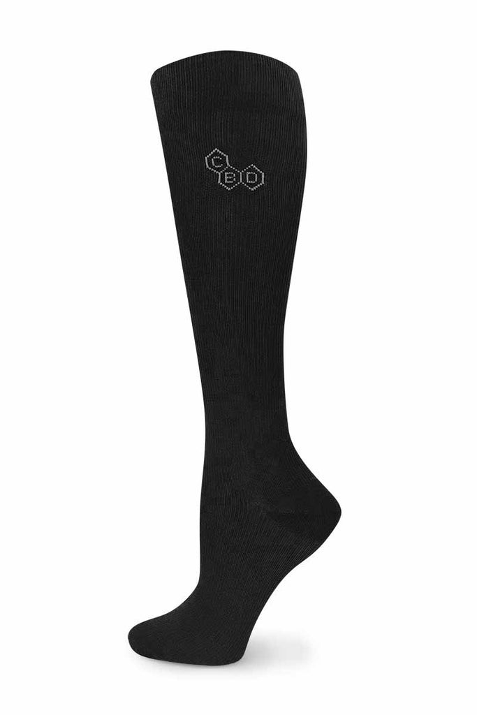 A pair of Xertia CBD Infused Unisex Compression Socks in Black infused with aloe & CBD to ensure you feel your best all day.