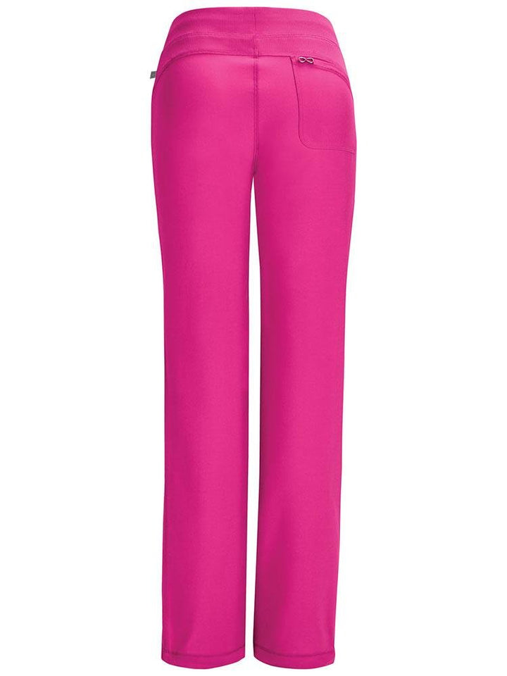 A backward facing image of the Cherokee Infinity Women's Low-Rise Straight Leg Scrub Pant in Carmine Pink size medium.