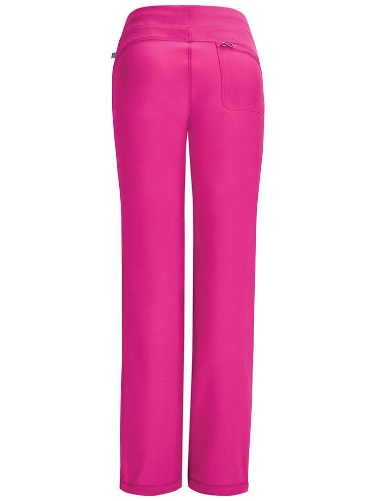 A backward facing image of the Cherokee Infinity Women's Low-Rise Straight Leg Scrub Pant in Carmine Pink size medium.