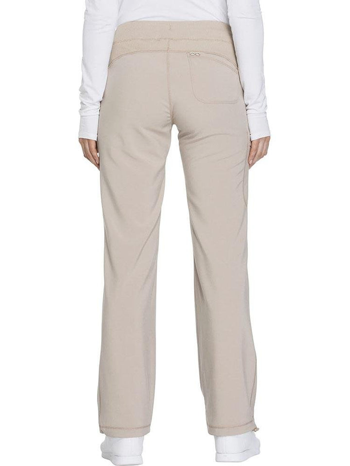 Back view of Cherokee Infinity Women's Low-Rise Straight Leg Scrub Pant in Khaki