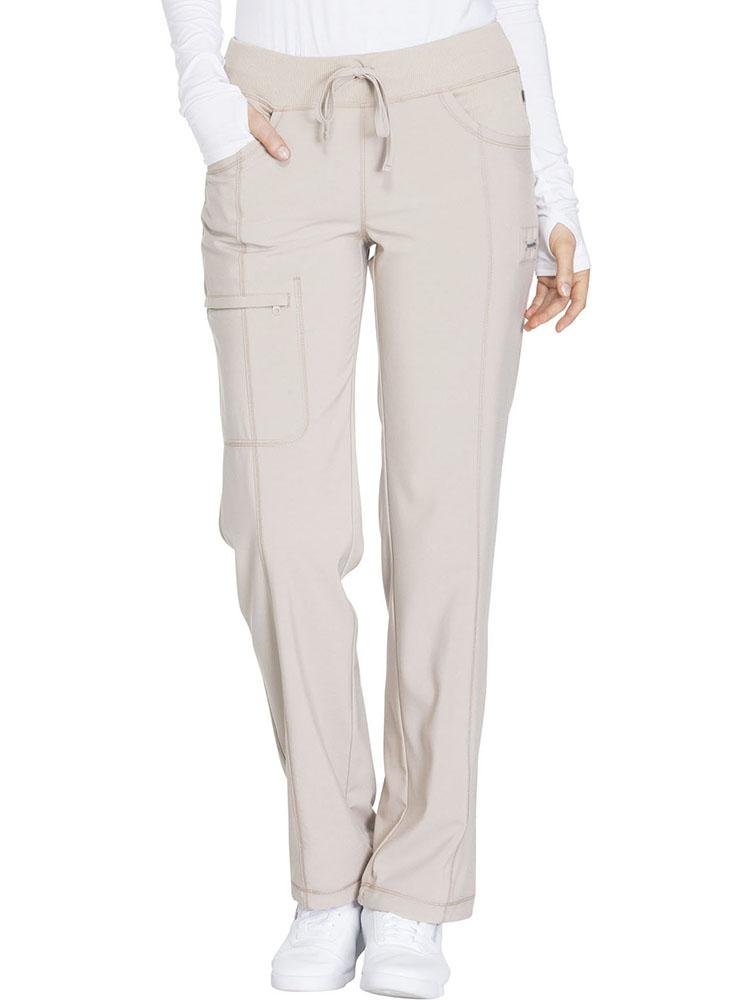 Cherokee Infinity Women's Low-Rise Straight Leg Scrub Pant in khaki featuring a Contemporary low rise straight leg fit