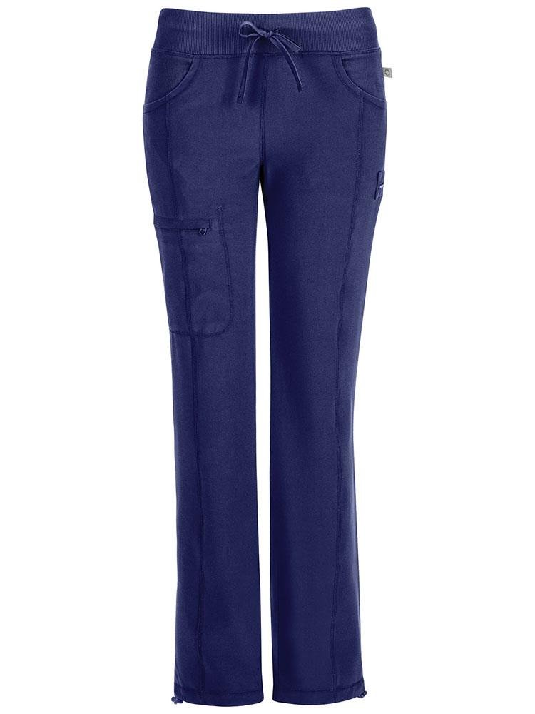 Cherokee Infinity Women's Low-Rise Straight Leg Scrub Pant in navy featuring rib knit front & back yokes.