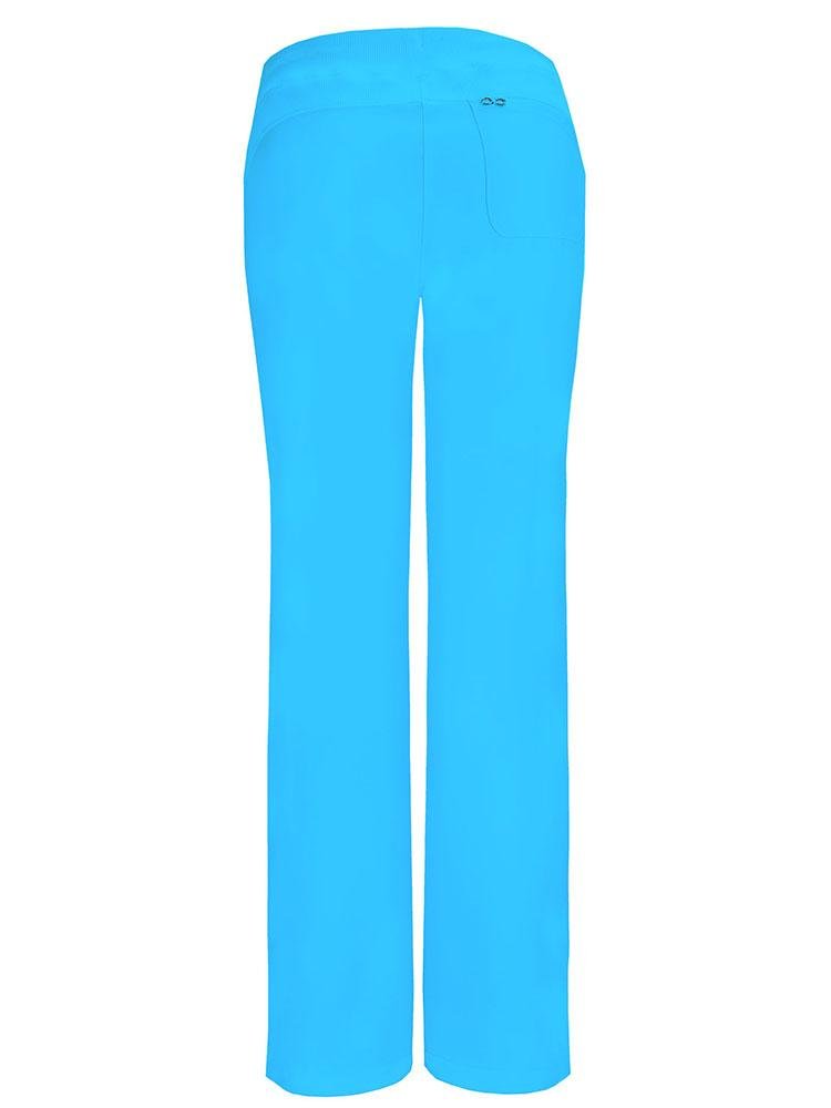Back view of Cherokee Infinity Women's Low-Rise Straight Leg Scrub Pant in Turquoise