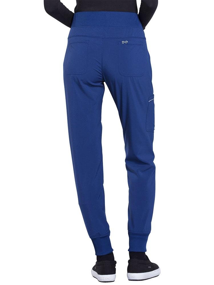 Cherokee Infinity Women's Mid Rise Tapered Jogger in royal featuring a rib knit elastic waistband