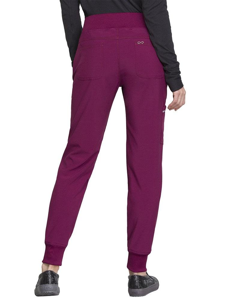 Cherokee Infinity Women's Mid Rise Tapered Jogger in wine featuring Moisture-wicking fabric