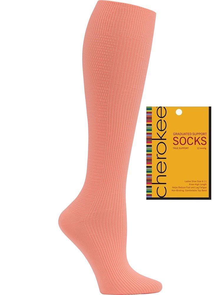Foot mannequin displaying Cherokee Women's True Support Compression Socks in Flashing Orange is APMA accepted