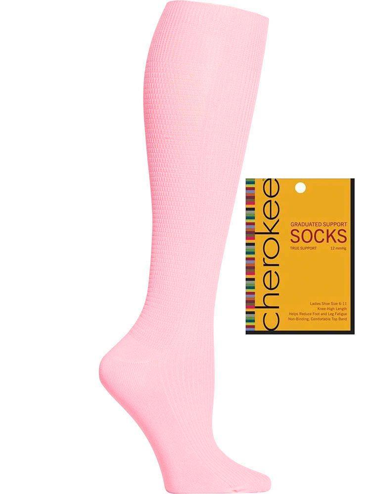 Foot mannequin displaying the Knee High Cherokee Women's True Support Compression Socks in Pink Flamingo