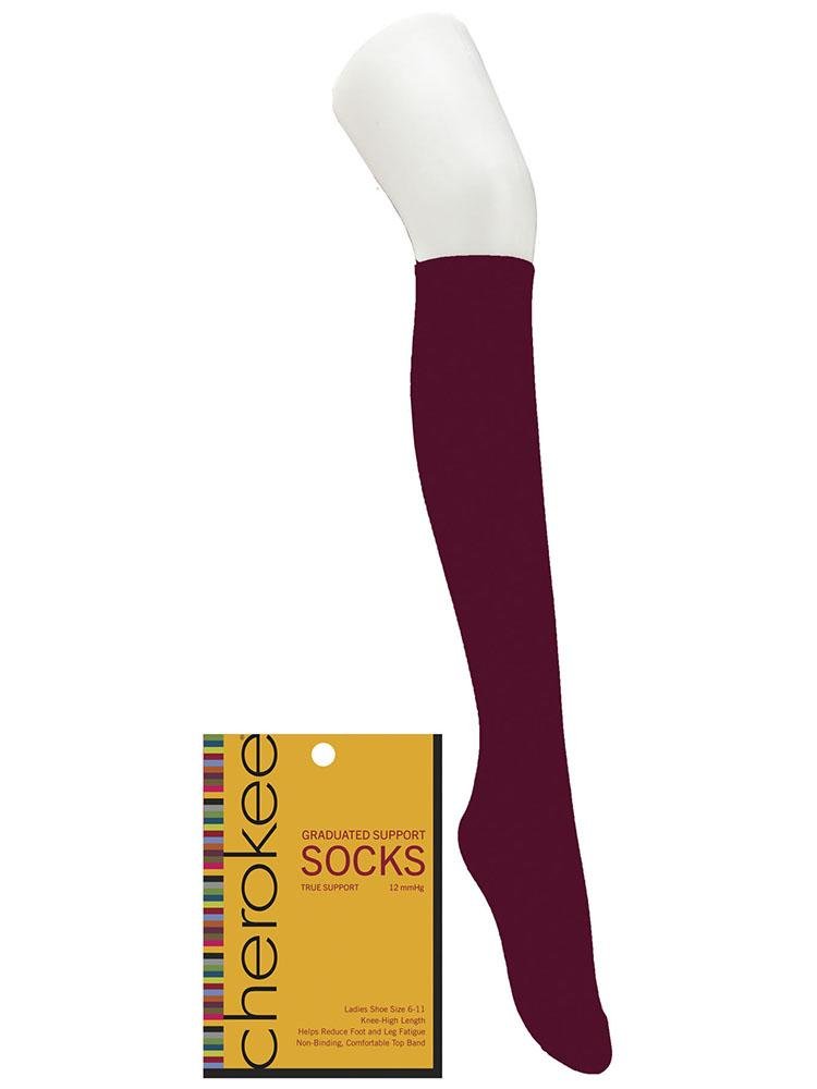 Foot mannequin displaying Cherokee Women's True Support Compression Socks in Wine