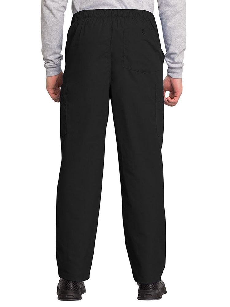 A male Medical Assistant wearing a Cherokee Workwear Originals Men's Drawstring Cargo Scrub Pant in Black size 3XL featuring 1 back patch pocket & 4 side cargo pockets.