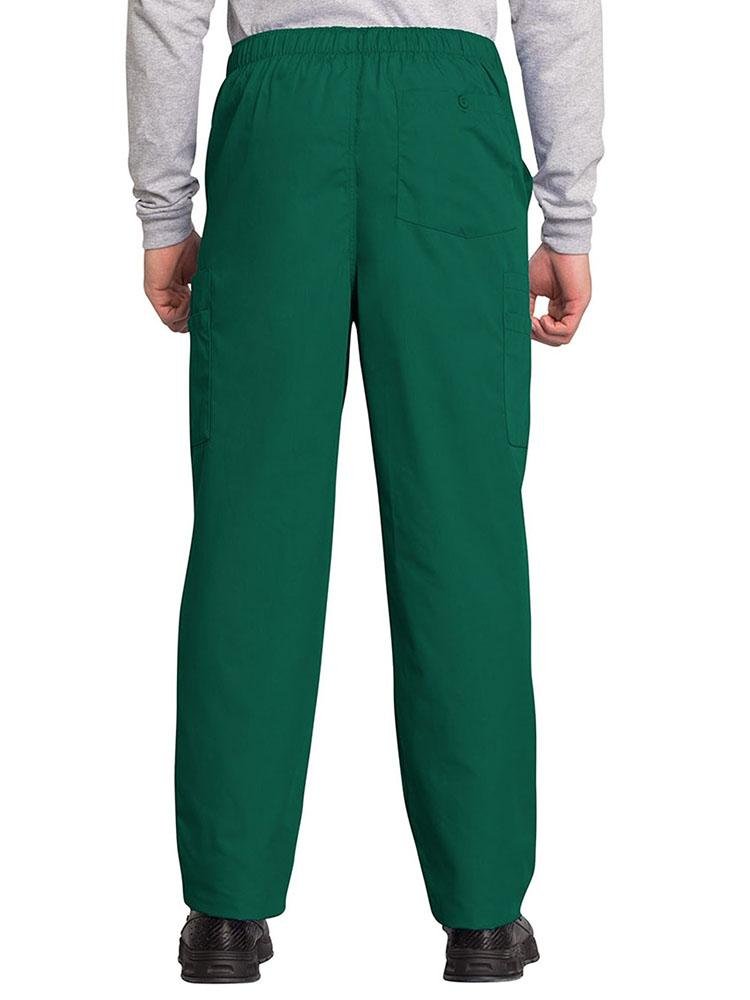 A male LPN wearing a Cherokee Workwear Originals Men's Drawstring Cargo Scrub Pant in Hunter size XL featuring 1 back patch pocket & 4 side cargo pockets.