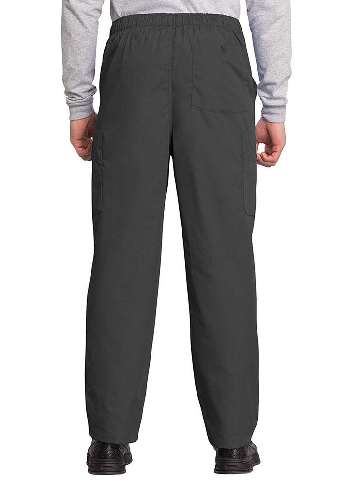 A male Nurse Anesthetist wearing a Cherokee Workwear Originals Men's Drawstring Cargo Scrub Pant in Pewter size Medium featuring 1 back patch pocket & 4 side cargo pockets.