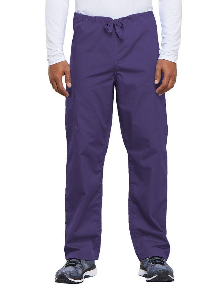 Cherokee Workwear Originals Unisex Drawstring Cargo Scrub Pant in grape featuring a webbed drawstring