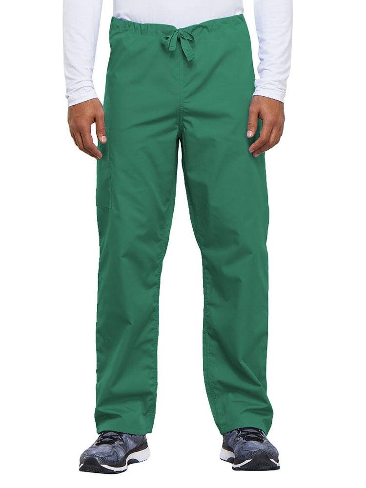 Cherokee Workwear Originals Unisex Drawstring Cargo Scrub Pant in surgical green featuring a cell phone pocket