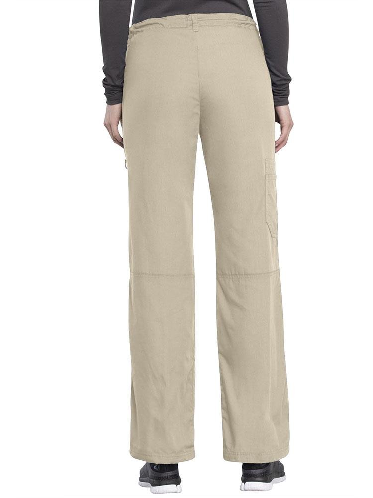 Back view of Cherokee Workwear Originals Women's Low-Rise Drawstring Scrub Pant in Khaki