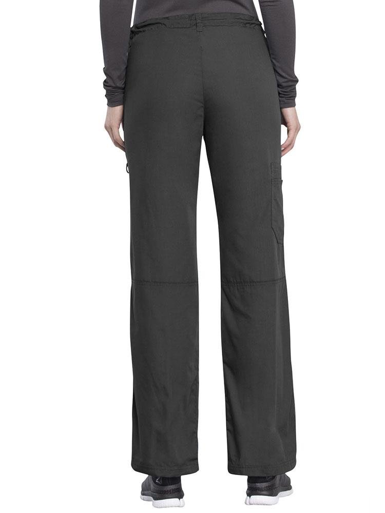 An image of the back of the Cherokee Workwear Originals Women's Low-Rise Drawstring Scrub Pant in Pewter size Small Petite featuring 1 cargo pocket on the wearer's right side.