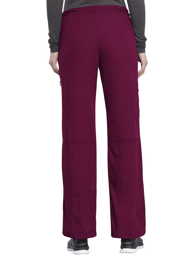 Back view of Cherokee Workwear Originals Women's Low-Rise Drawstring Scrub Pant in Wine