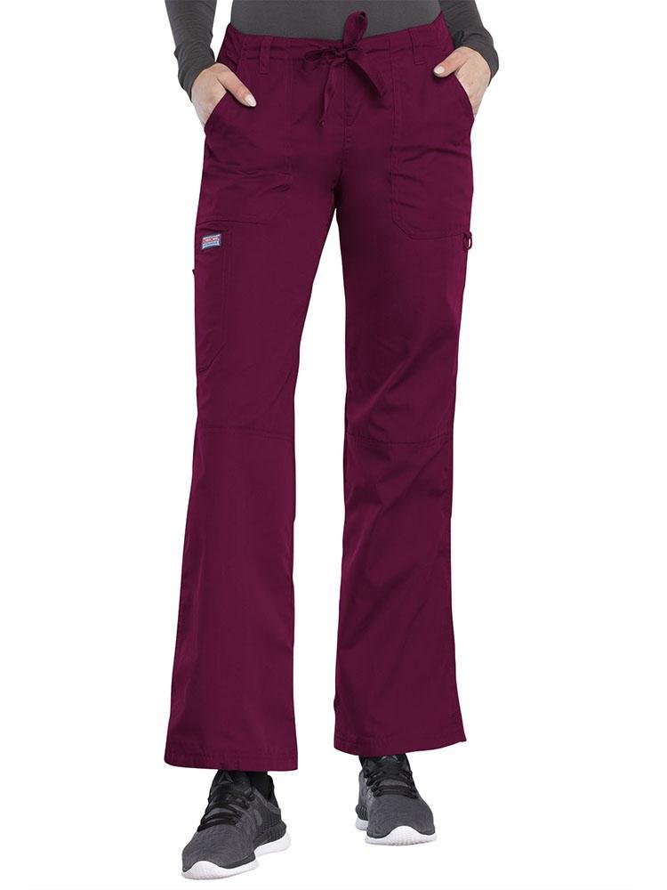 Cherokee Workwear Originals Women's Low-Rise Drawstring Scrub Pant in wine featuring five belt loops