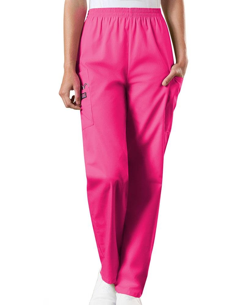 Cherokee Workwear Originals Women's Pull-On Scrub Pant in shocking pink featuring a full elastic waist