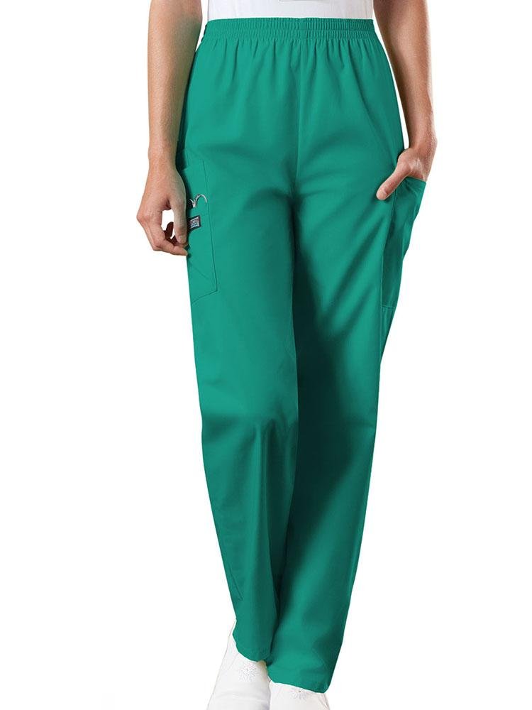 Cherokee Workwear Originals Women's Pull-On Scrub Pant in surgical green featuring a natural rise