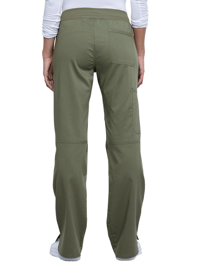Back view of Medical Assistant wearing Cherokee Workwear Revolution women's Elastic Waistband  Pull-On Scrub Pant in olive size extra extra small