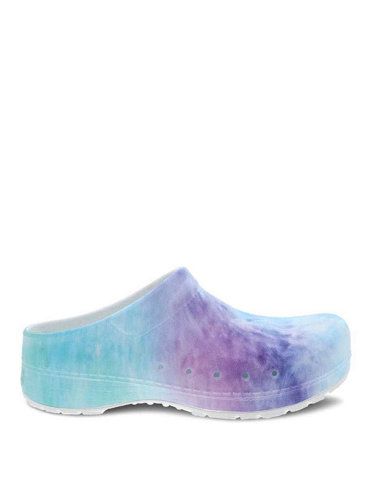 A single Kane Molded Nurse Clog from Dansko in Tie Dye featuring Dansko Natural Arch® technology for added support.