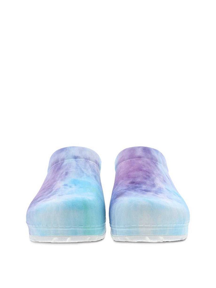A pair of Kane Molded Nurse Clogs from Dansko in Tie Dye with Easy clean uppers.