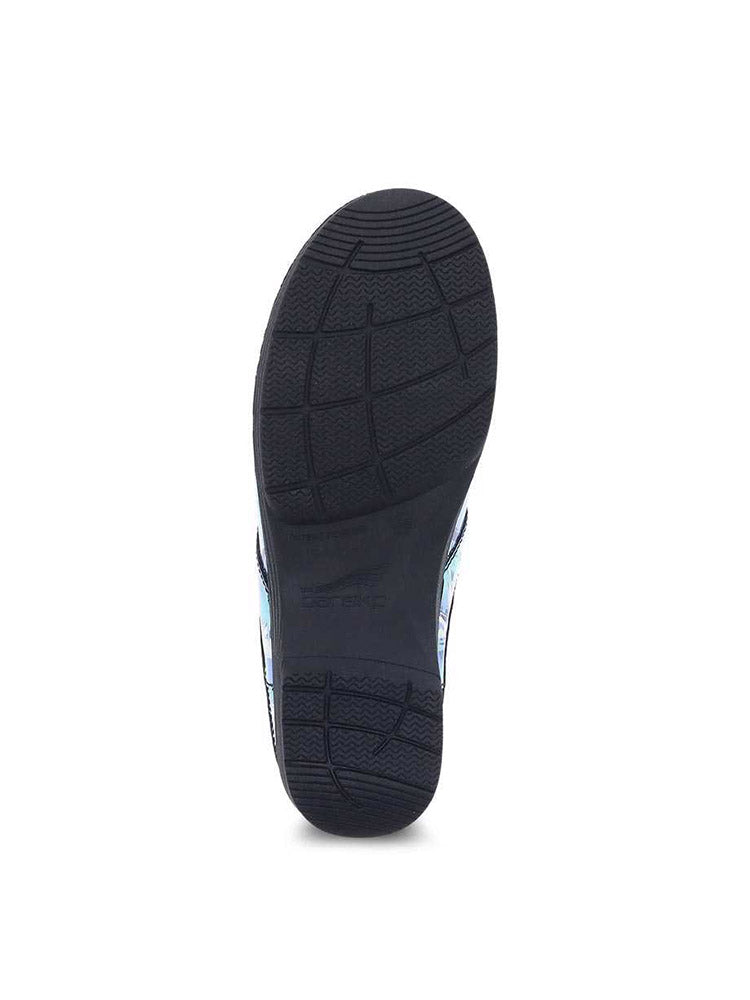A single Dansko LT Pro Nurse Shoe in Blue Heart Patent with a leather sockliner.
