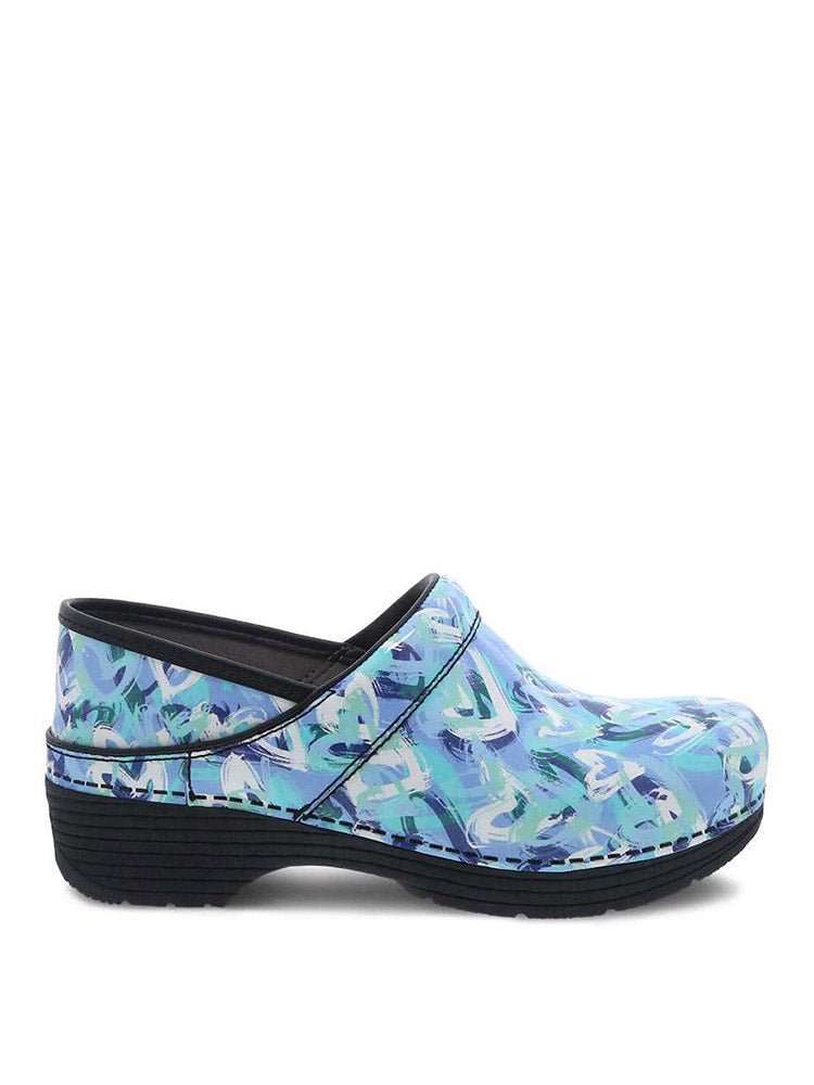 A single LT Pro Nurse Shoe from Dansko in Blue Heart Patent featuring a padded instep collar.