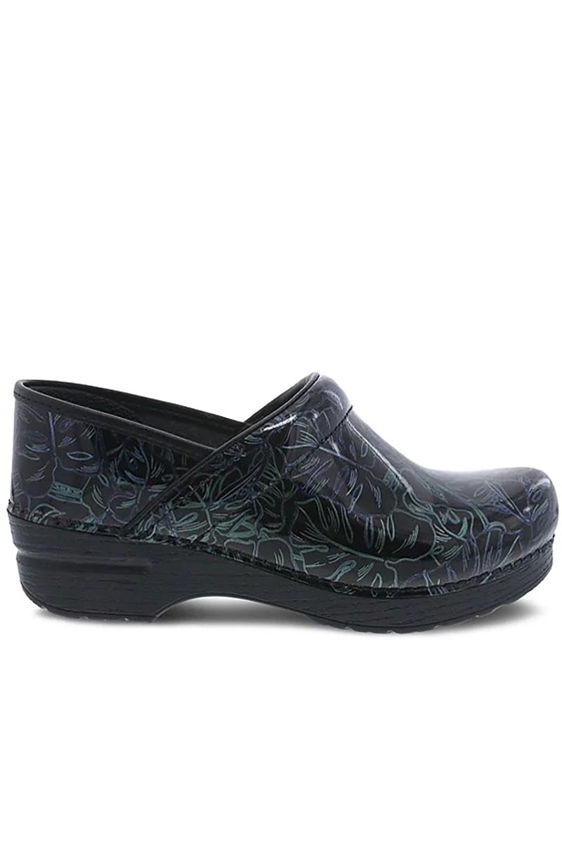 A side view of the Dansko Professional Nurse's Shoe in "Tropical Leaf Patent" featuring a heel height of 2".