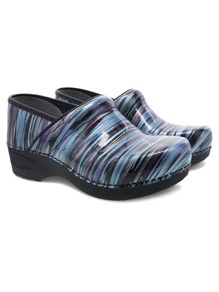 Dansko XP 2.0 Nurse Shoes in Teal Striped Patent featuring Patent pending stapled construction for durability. Style #3950190202