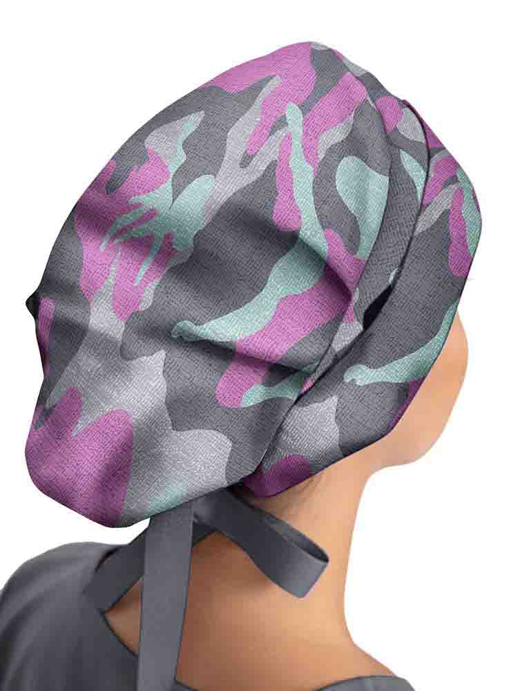 Healing Hands Bouffant Scrub Cap in Camouflage print has plenty of room for long hair