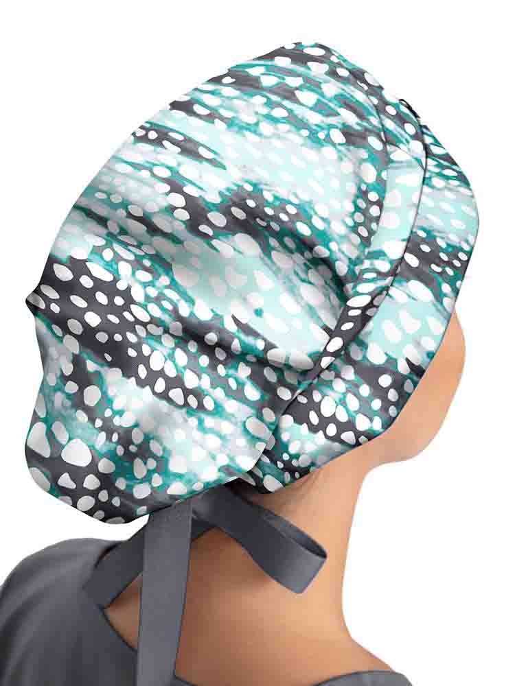 Healing Hands Bouffant Scrub Cap in Crystal Droplets print ties in the back