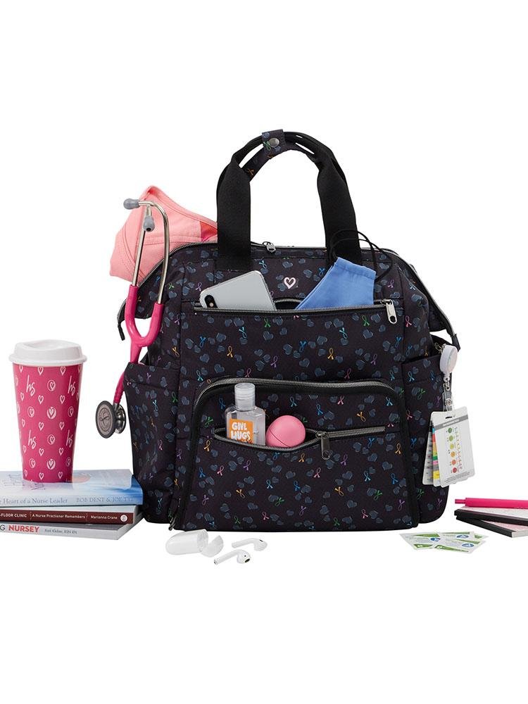 HeartSoul Bella Backpack in All Awareness Ribbon print provides ample storage for all your medical supplies