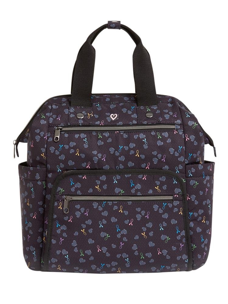 HeartSoul Bella Backpack in All Awareness Ribbon print features all over print hearts and ribbons