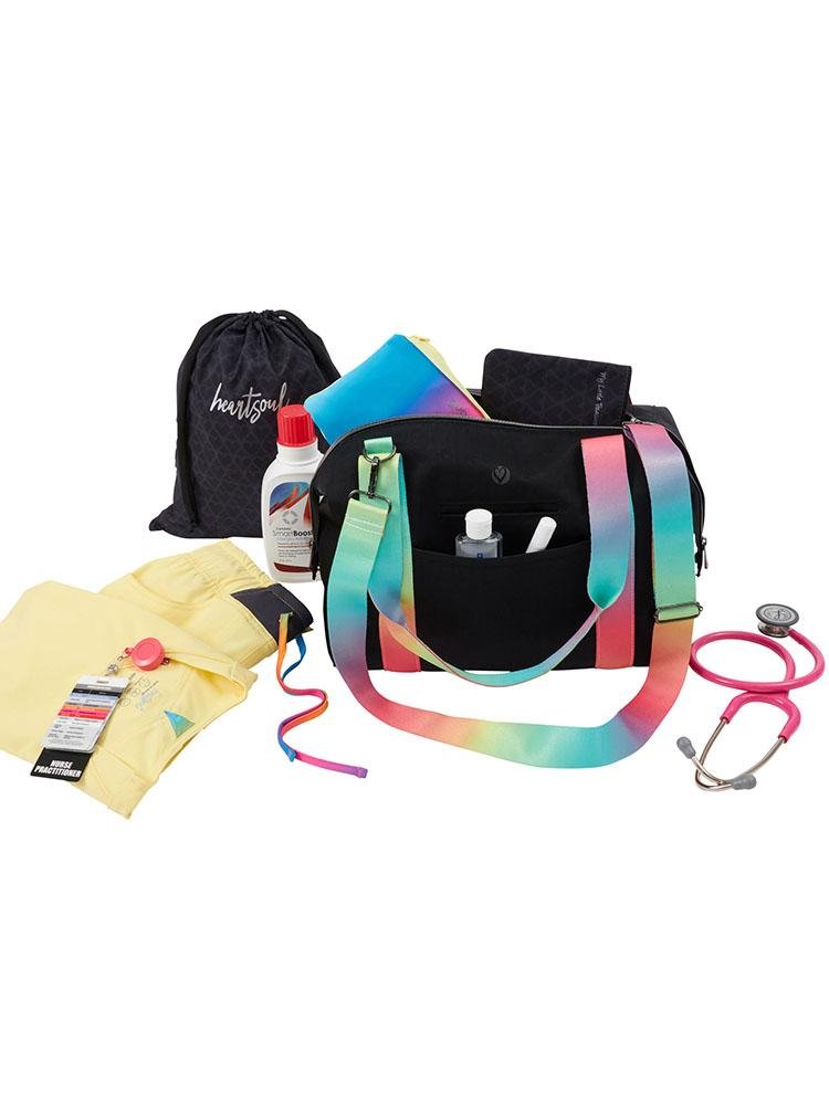 HeartSoul Madison Duffel Bag in Black with Rainbow Straps provides ample room for all your accessories and supplies