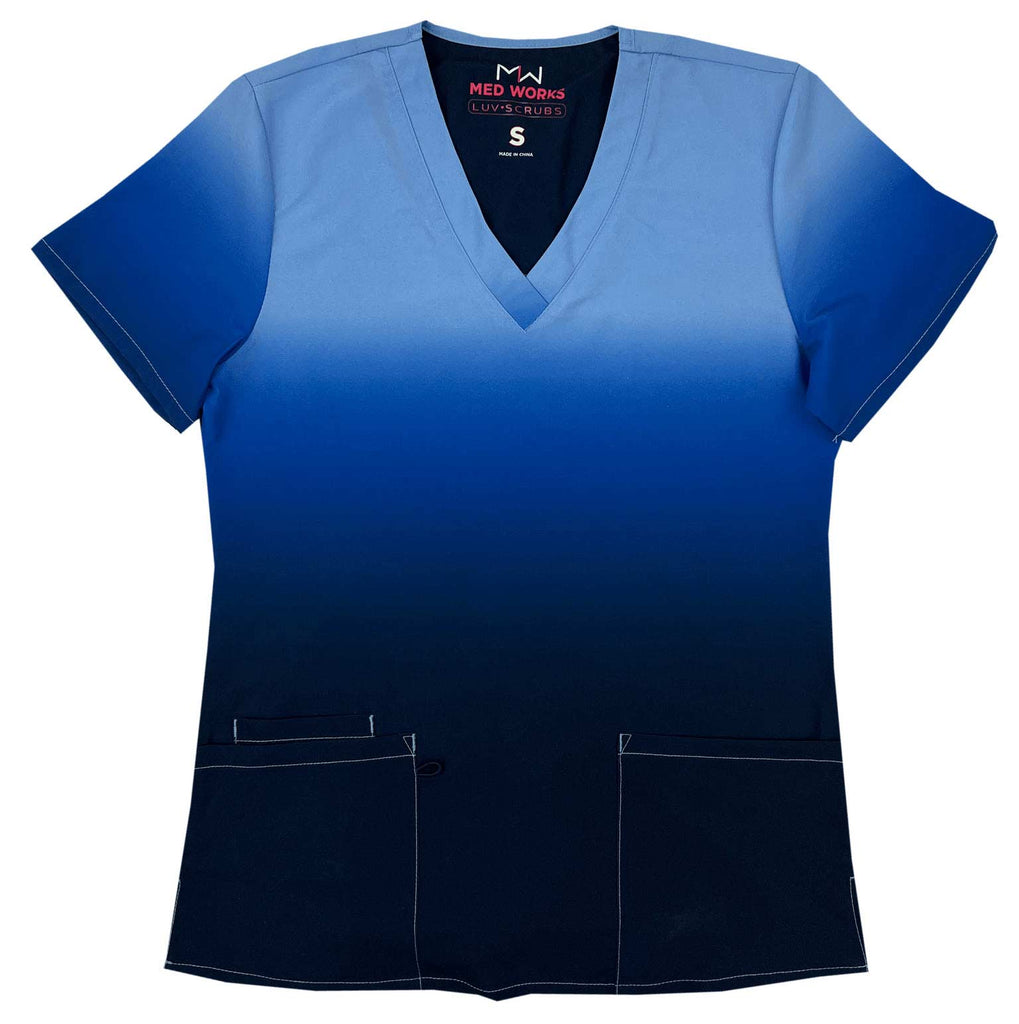 Medworks Luv Scrubs Ombré Scrub Top | Blue Grey Ombré - Scrub Pro Uniforms